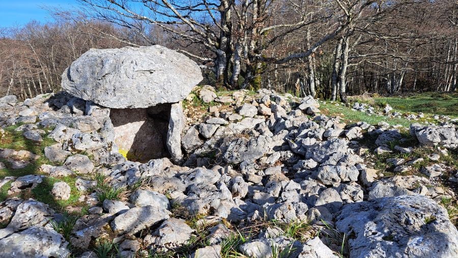 Enormes losas que conforman la cámara del dolmen de Larrazpil.