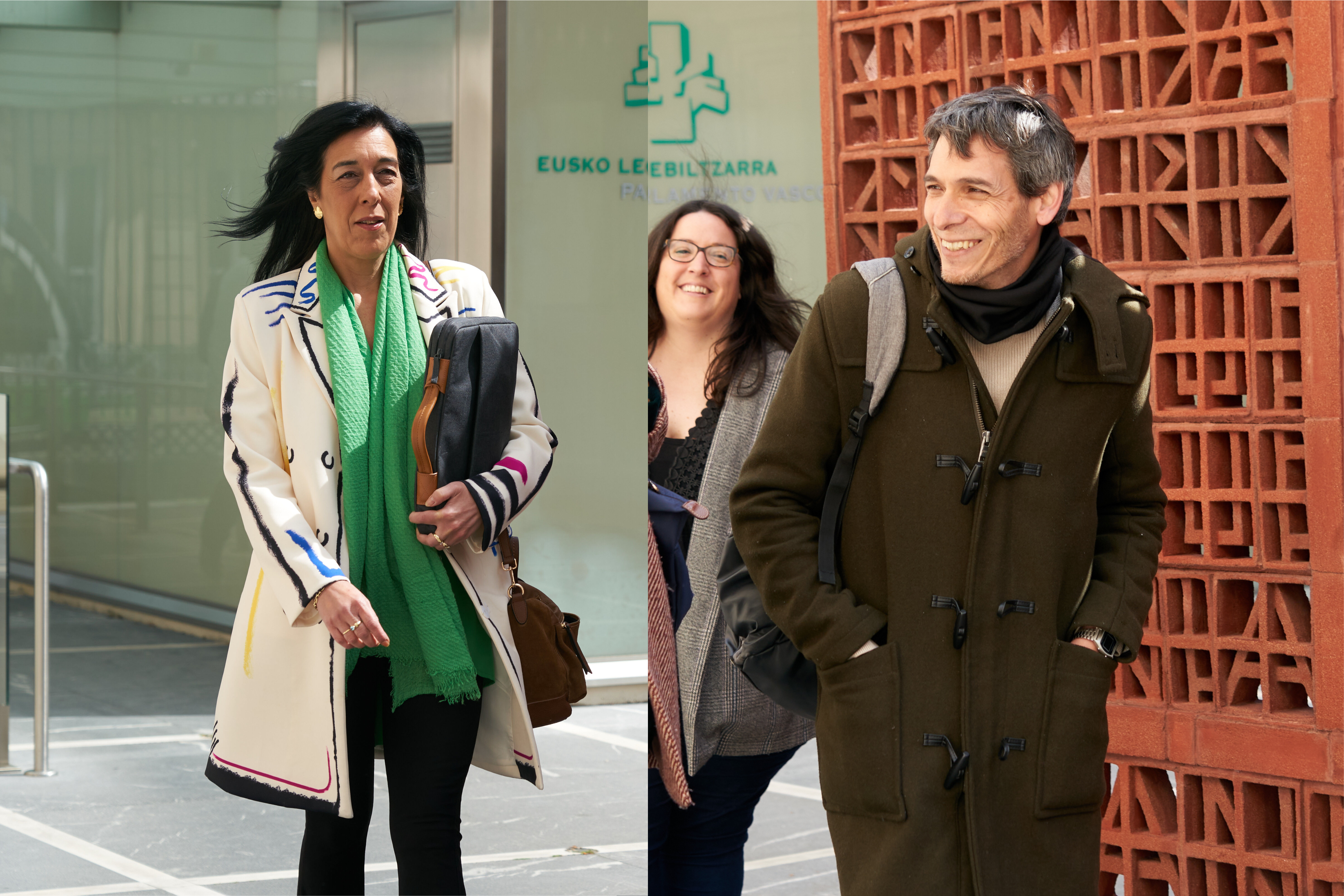 Amaia Martínez y Jon Hernández este viernes a su llegada al Parlamento Vasco.