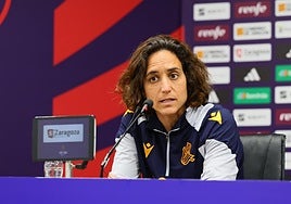 Natalia Arroyo, esta tarde en la sala de prensa de La Romareda.