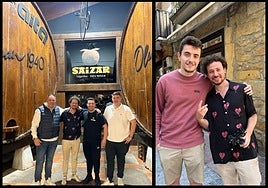 Luisito Comunica en su visita a una sidrería y con un seguidor que le localizó en Zarautz.