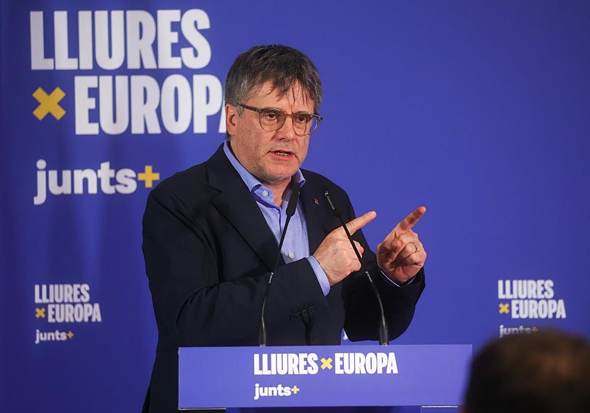 Carles Puigdemont, durante un acto de campaña para las elecciones al Parlamento Europeo.