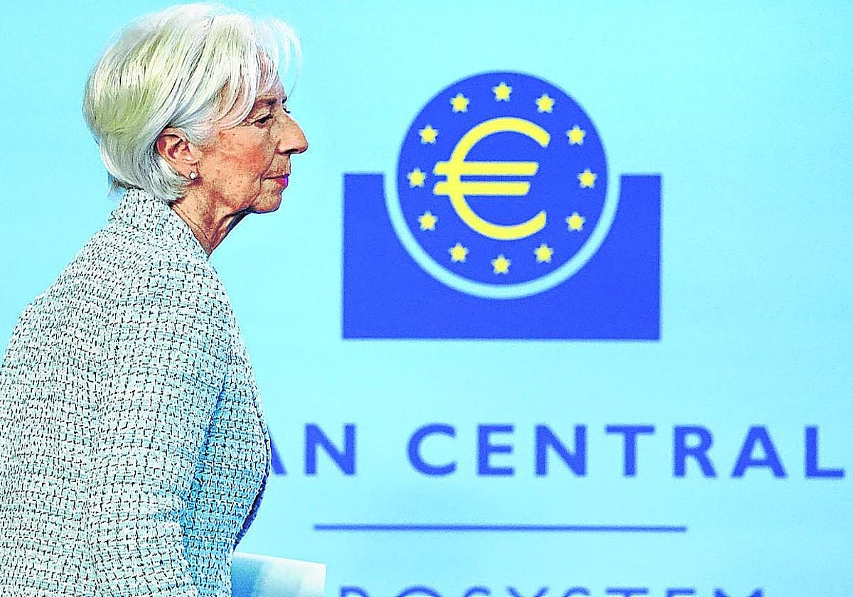 Christine Lagarde, presidenta del BCE, durante su comparecencia del jueves en la sede central del organismo en Fráncfort.