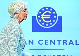 Christine Lagarde, presidenta del BCE, durante su comparecencia del jueves en la sede central del organismo en Fráncfort.