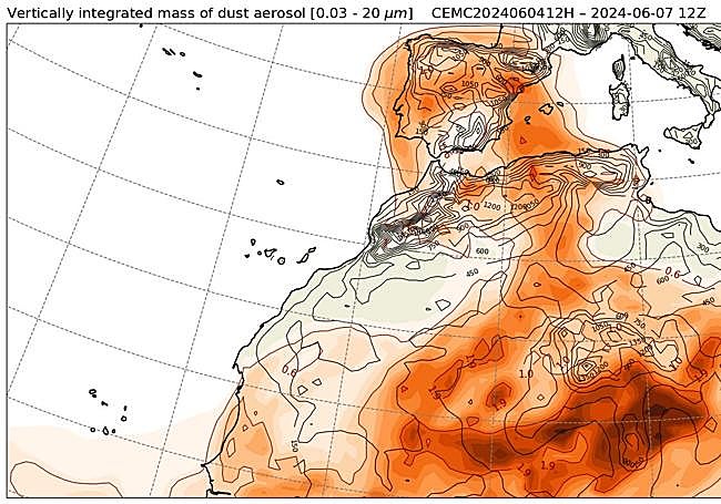 Evolución de la calima hasta la tarde ayer.