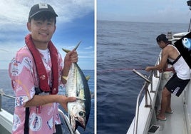 Imágenes de Kubo y su amigo pescando en Japón.