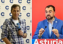 Paco González, periodista de la COPE, y Adrián Barbón, presidente del Principado de Asturias.