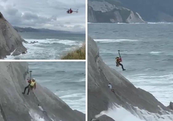 Imágenes del rescate de este sábado a una mujer en el flysch de Zumaia.