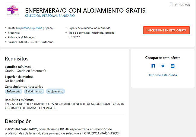 Imagen de la oferta de trabajo en Oñati.