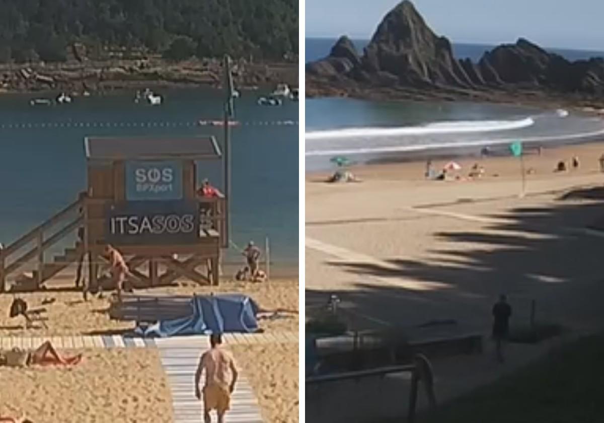 Banderas verdes en las playas de Ondarreta (Donostia) y Saturraran (Mutriku) este lunes.