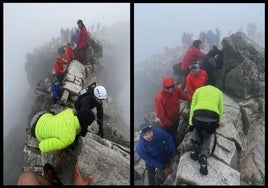 Dos imágenes de las colas en el pico del Aneto.