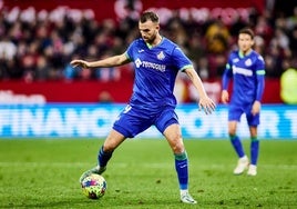 Borja Mayoral durante un partido con el Getafe esta pasada temporada.