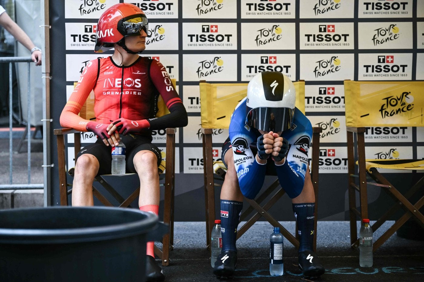 Carlos Rodríguez y Mikel Landa, antes de tomar la salida en la contrarreloj final del Tour.