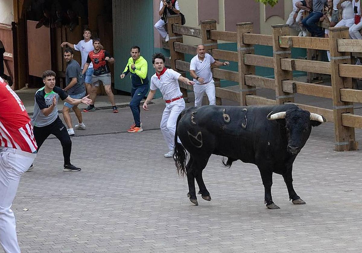 Jondi Díez, el tolosarra herido en el encierro de Tudela, en la imagen vestido de blanco y con el pañuelo y la faja roja.