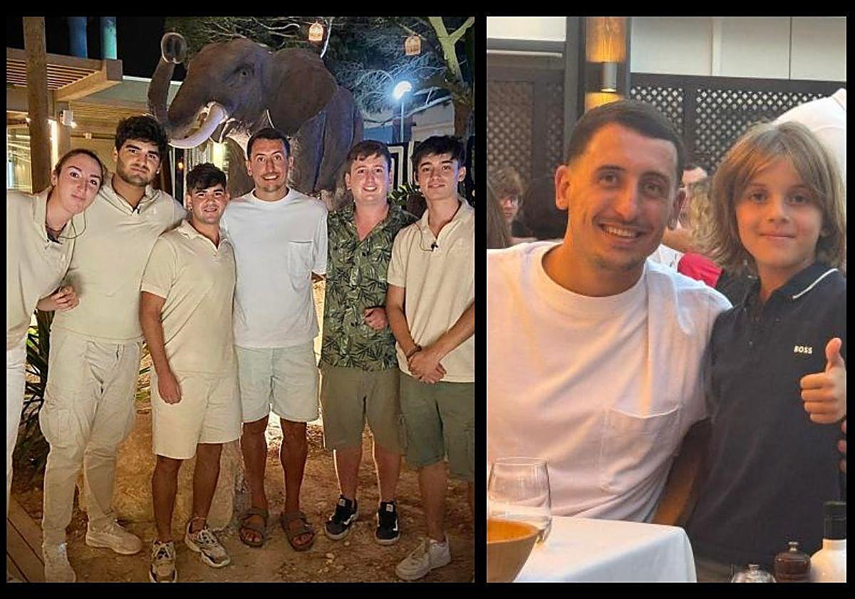 Aficionados se fotografiaron con Mikel Oyarzabal durante sus vacaciones en Cádiz (izquierda) y Mallorca (derecha).