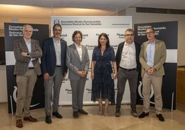 Gorka Miranda (Coro Easo), el alcalde Eneko Goia, Gustavo Gimeno (director de orquesta), Itziar Mahave (Banco Sabadell), Jordi Martí (secretario de Estado de Cultura) y Patrick Alfaya (director de la Quincena).