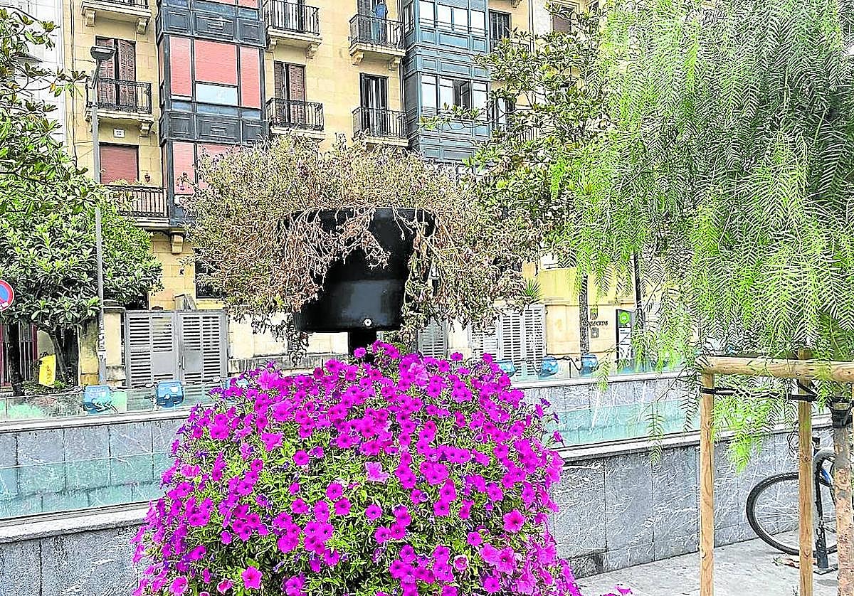 Miren, vecina de Gros, se queja del estado de los conjuntos florales ubicados en la plaza Cataluña: «Con lo bonitas que estaban las jardineras estos últimos años. Es increíble la dejadez del Departamento de Parques y Jardines del Ayuntamiento por tener así las jardineras durante la Semana Grande».