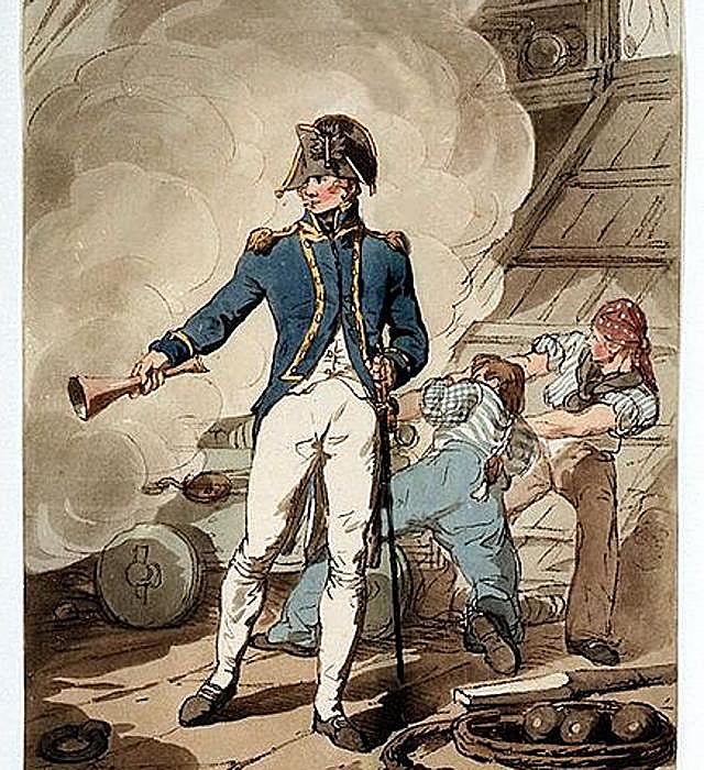 Oficial de la Marina Real británica, hacia 1807. Por J. A. Atkinson.