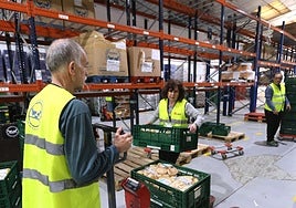 Voluntarios en el almacén del Banco de Alimentos en Oiartzun.