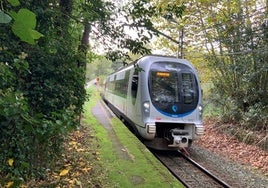Trazado actual de la línea de Euskotren en Aginaga.