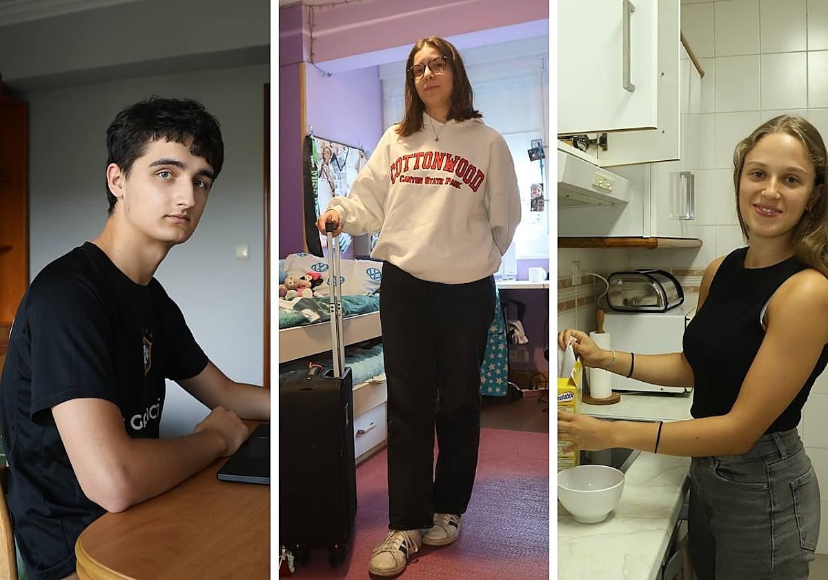 Los universitarios Martín Fernández, Uxue Franco y Ane Loyo.