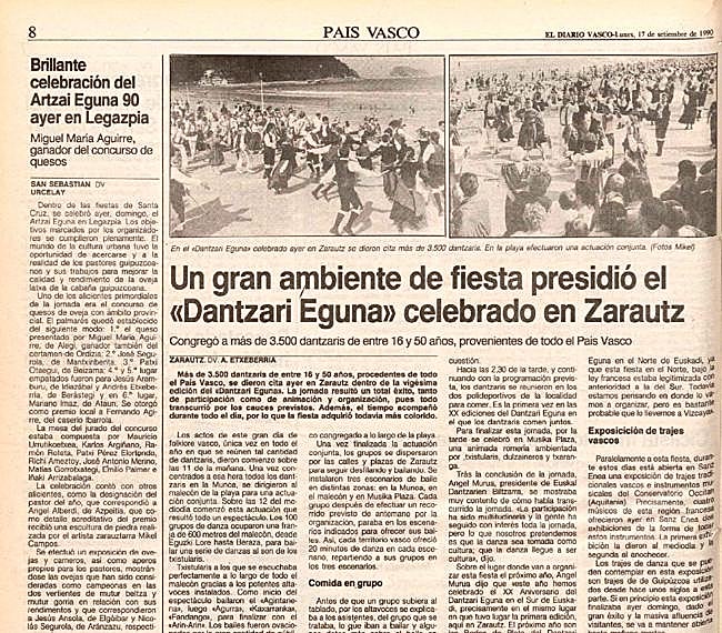 EL DIARIO VASCO informó así sobre el acontecimiento el 17-IX-1990.