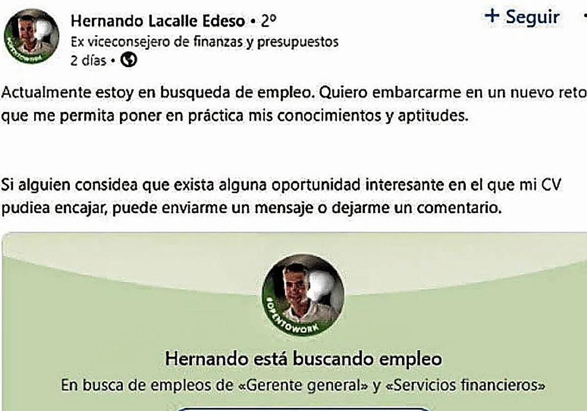 Un exviceconsejero del Gobierno de Urkullu pone un anuncio en redes para buscar empleo