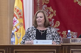 La presidenta de la AVT, Maite Araluce, interviene durante un acto.