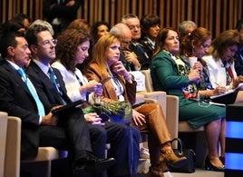 La consejera de Justicia y Derechos Humanos, María Jesús San José, esta mañana en la Conferencia de la ONU en Vitoria.