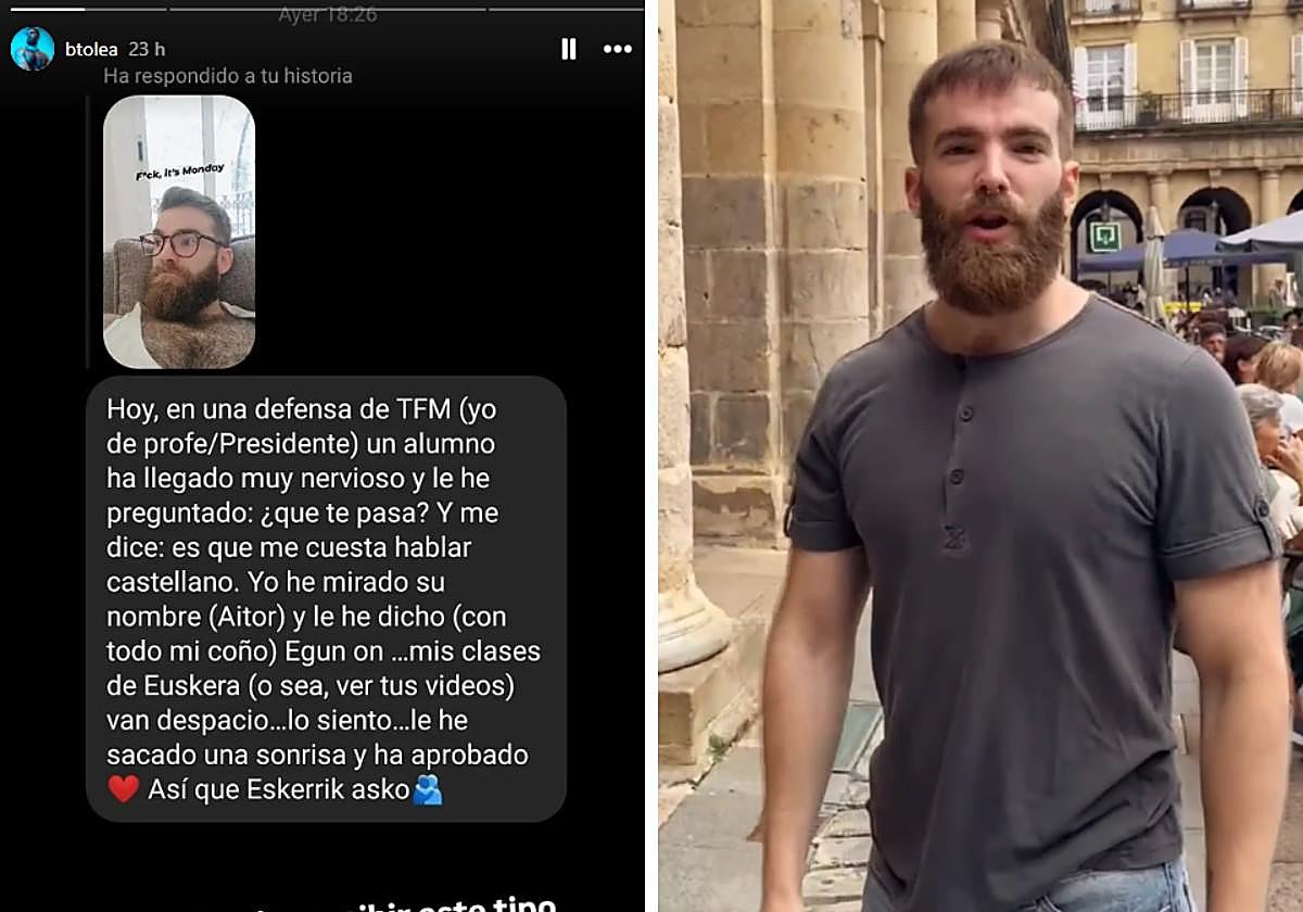 Beñat Olea, el influencer guipuzcoano que ha compartido el mensaje sobre el euskera.