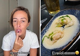 María Amores y uno de los pintxos que degustó en el bar Antonio de San Sebastián.