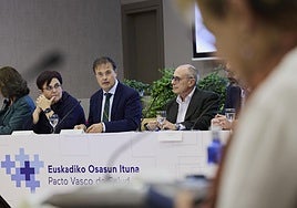 El consejero de Salud, Alberto Martínez (c), durante la reunión de la mesa del Pacto Vasco de Salud este miércoles.