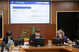 La consejera de Cultura y Política Lingüística, Ibone Bengoetxea (d.), ha comparecido este mediodía en el Parlamento Vasco.