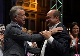 Urkullu y Ortuzar celebran el triunfo electoral del PNV en las autonómicas de 2020.