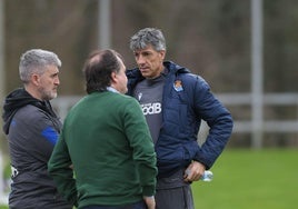 Imanol, Olabe y Aperribay, en un entrenamiento en Zubieta