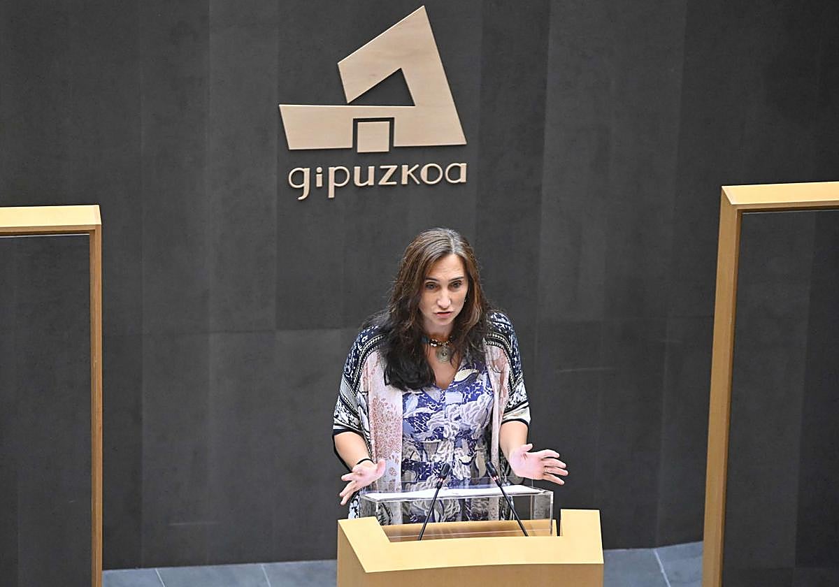La portavoz de Elkarrekin Podemos en las Juntas de Gipuzkoa, Miren Echeveste, en una comparecencia