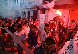 Manifestación en febrero de apoyo a un joven herido por una pelota de goma de la Ertzaintza en Tolosa.