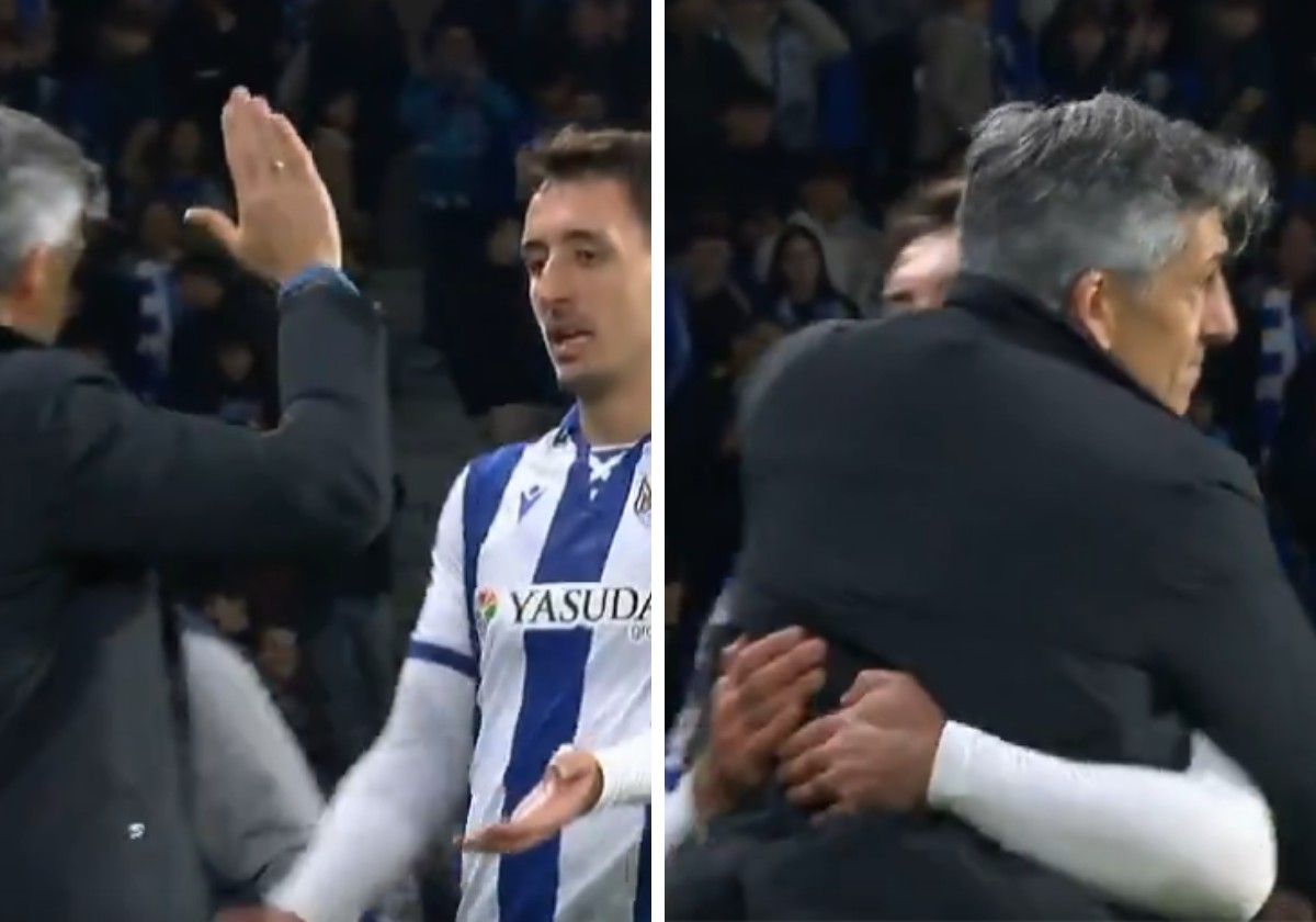 El abrazo entre Oyarzabal e Imanol