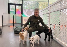 Iñigo de Andrés junto a varios de los perros a los que cuida en la guardería.