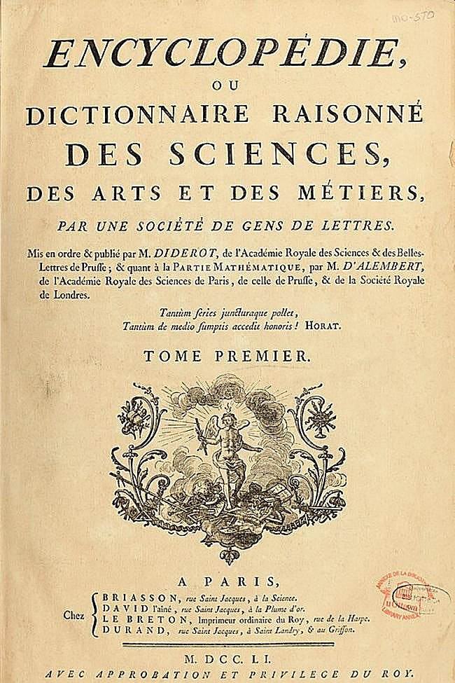 Portada del tomo primero de la 'Encyclopédie». París, 1751.