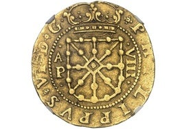 Moneda de los ochos escudos de oro acuñada en Pamplona en 1652.