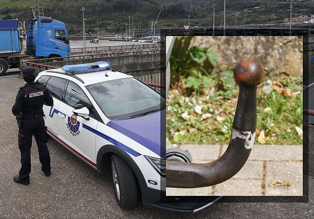 Un agente en un control de tráfico y el accesorio que será sancionado