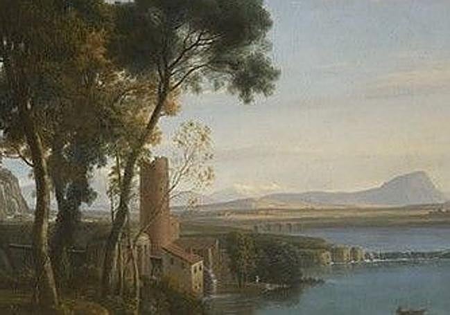 Detalle del molino de agua en el óleo de Claude de Lorena. 'Paisaje con la boda de Isaac y Rebeca' (1648).