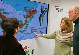 La presidenta del GBB, María Eugenia Arrizabalaga, con los diputados guipuzcoanos jeltzales en el Congreso.