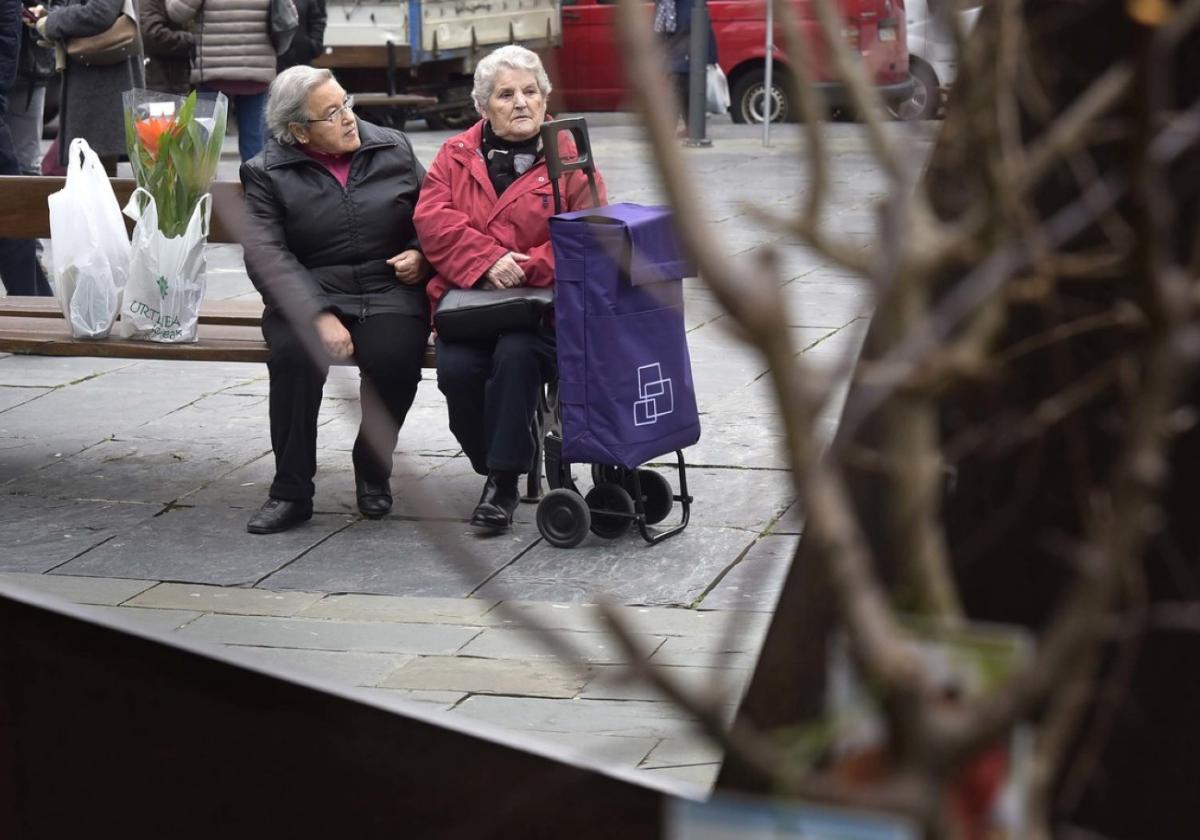 Dos mujeres observan varios puestos de la Feria del Árbol en el Triángulo.