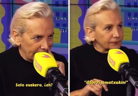 Las imágenes de Elena Irureta contando la divertida anécdota en el podcast 'Estirando el chicle'.