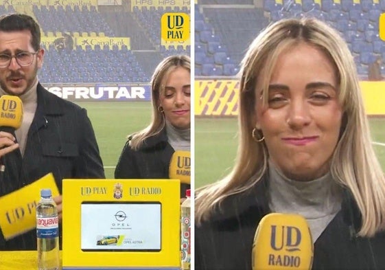 Los dos presentadores durante la previa del partido de La Liga.