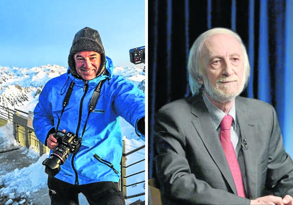 A la izquierda, el fotógrafo Gonzalo Azumendi, en un paisaje invernal y a la derecha, el periodista Josto Maffeo.