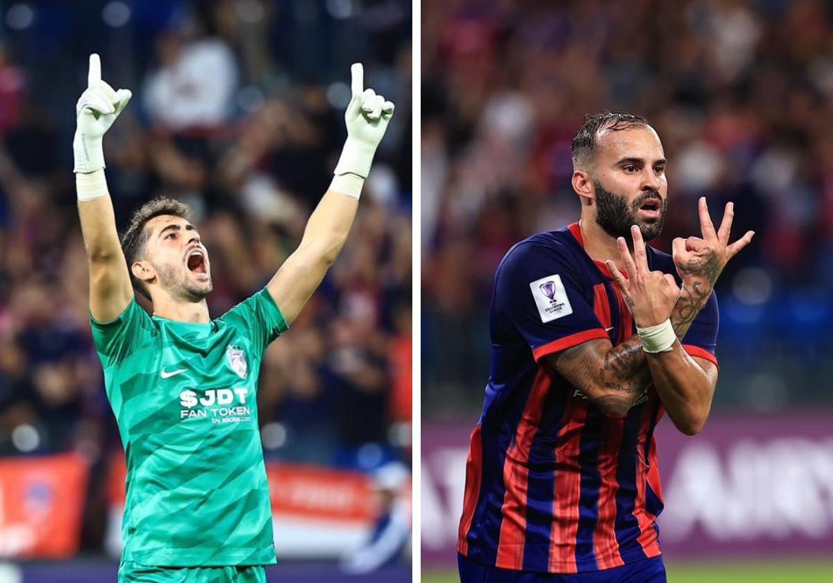 Andoni Zubiaurre y Jesé Rodríguez celebran sendos goles del Johor este martes en la Champions asiática.