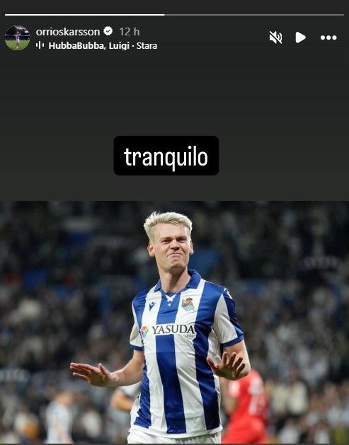 Reacción de Óskarsson en Instagram tras la victoria y su gol