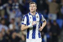 Luka Sucic, durante el partido ante el Midtjylland en Anoeta